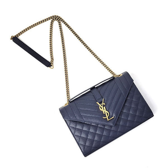 Saint Laurent Envelope Medium Chain Shoulder Bag Marine Rouge Navy Gold - Picture 4 of 5